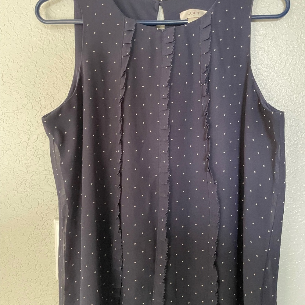 LOFT Navy Polka Dot Sleeveless Blouse